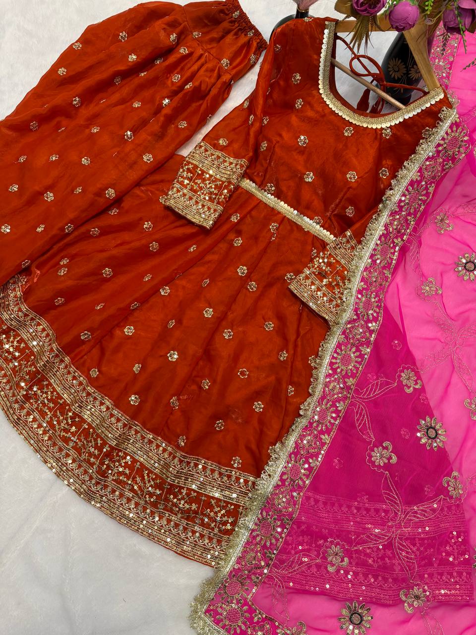 Editorial Rust & Pink Heavy Zari Set